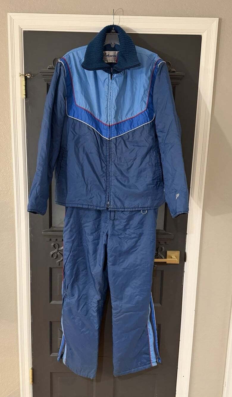 Vintage Polaris Snowmobile Suit 70s 80s Blue Jacket Bibs 2 Piece Retro